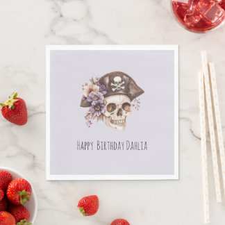 Serviette En Papier Purple Tan Floral Skull Birthday