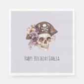 Serviette En Papier Purple Tan Floral Skull Birthday (Devant)