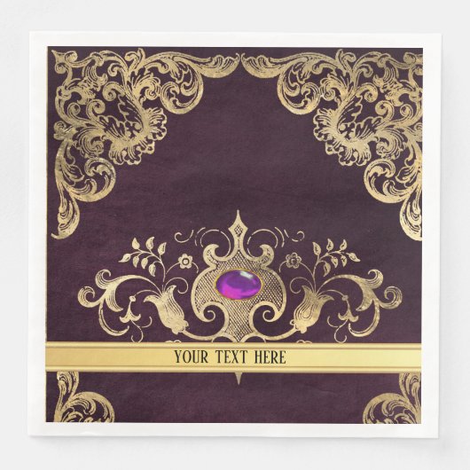 Serviette En Papier Purple Vintage Ornate Gold (Devant)