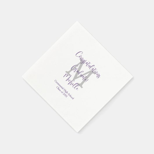 Serviette En Papier Purple White Grey Monogrammed Graduation Party (Coin)
