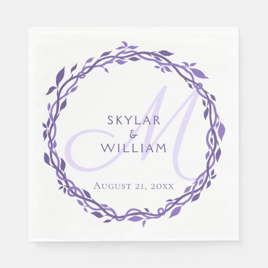 Serviette En Papier Purple Woodsy Mariage Ultra Violet Chic Wreath (Devant)