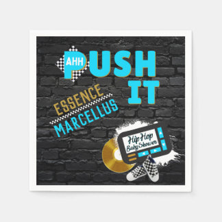 Serviette En Papier Push It 90's Retro Neon Blue Hip hop Baby shower