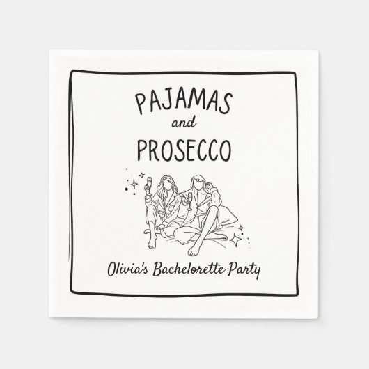 Serviette En Papier Pyjama & Prosecco Fête de Bachelorette Personnalis (Devant)