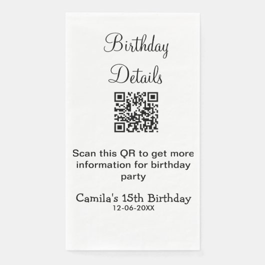 Serviette En Papier QR scanner anniversaire détails fête moderne 15 an (Devant)