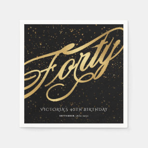 Serviette En Papier Quarante-40e anniversaire Confetti Gold Noir éléga