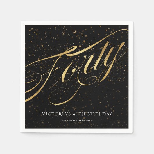 Serviette En Papier Quarante-40e anniversaire Confetti Gold Noir éléga (Devant)
