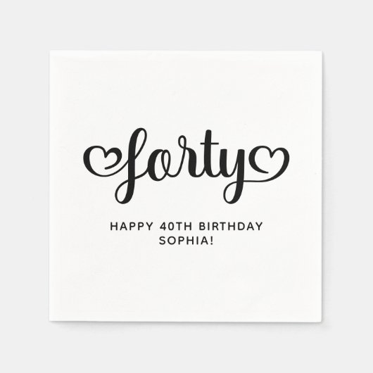 Serviette En Papier Quarante cœurs mignons écriture 40e anniversaire (Devant)