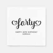 Serviette En Papier Quarante Coeurs mignons Script 40e anniversaire (Devant)