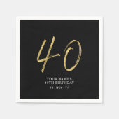 Serviette En Papier Quarante | Gold & Black Lettering 40th Birthday Pa (Devant)
