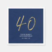 Serviette En Papier Quarante | Gold & Navy Blue Lettering 40th Birthda (Devant)