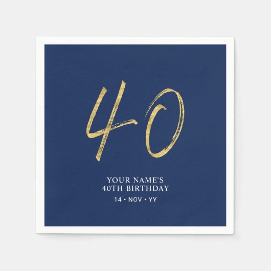 Serviette En Papier Quarante | Gold & Navy Blue Lettering 40th Birthda (Devant)