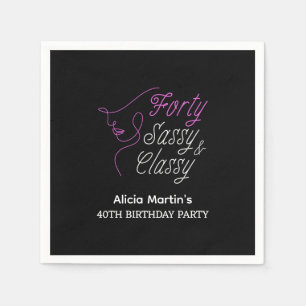 Serviette En Papier Quarante Sassy & Classy Rose Noir 40e anniversaire