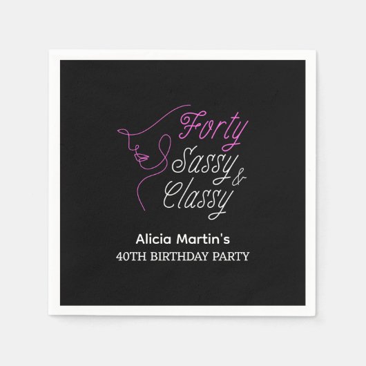 Serviette En Papier Quarante Sassy & Classy Rose Noir 40e anniversaire (Devant)
