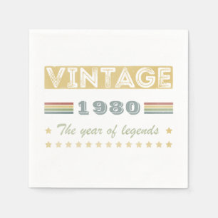 Serviette En Papier Quarantième anniversaire Vintage 1980 Retro 40th P