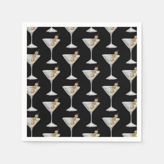 Serviette En Papier Quarantini Martini Cocktail Motif Noir (Devant)