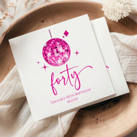 Serviette En Papier Quarty Pink Disco Ball 40e fête d'anniversaire