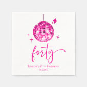 Serviette En Papier Quarty Pink Disco Ball 40e fête d'anniversaire (Devant)