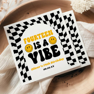 Serviette En Papier Quatorze Est Une Vibration Fête D'anniversaire Rét