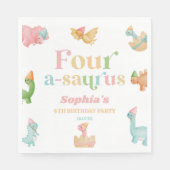 Serviette En Papier Quatre A-Saurus Dinosaur 4e fête d'anniversaire (Devant)