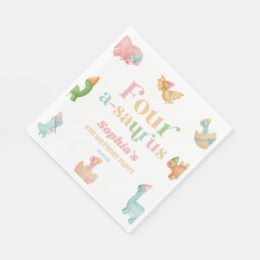 Serviette En Papier Quatre A-Saurus Dinosaur 4e fête d'anniversaire (Coin)