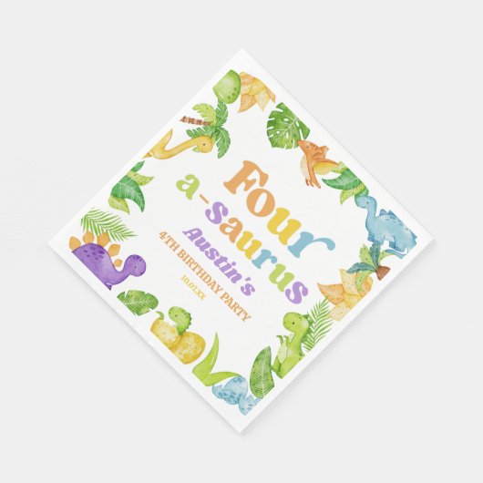 Serviette En Papier Quatre A-Saurus Dinosaur 4e fête d'anniversaire (Coin)