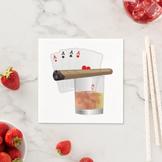 Serviette En Papier Quatre As, Un Verre et Un Cigar (En situation)