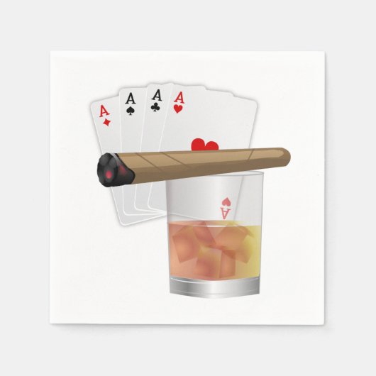 Serviette En Papier Quatre As, Un Verre et Un Cigar (Devant)