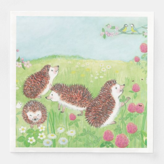 Serviette En Papier Quatre petits hérissons dans le pré (Devant)