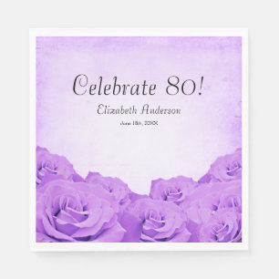 Serviette En Papier Quatre-vingtième fête d'anniversaire de roses