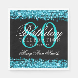 Serviette En Papier Quatre-vingtième turquoise élégante d'étincell