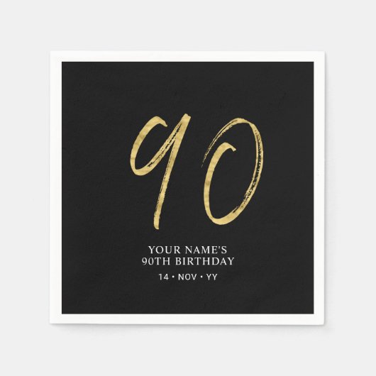 Serviette En Papier Quatre-vingts | Gold & Black Lettering 90e anniver (Devant)