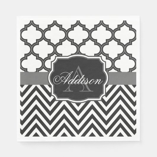 Serviette En Papier Quatrefoil Chevron Monogram (Devant)