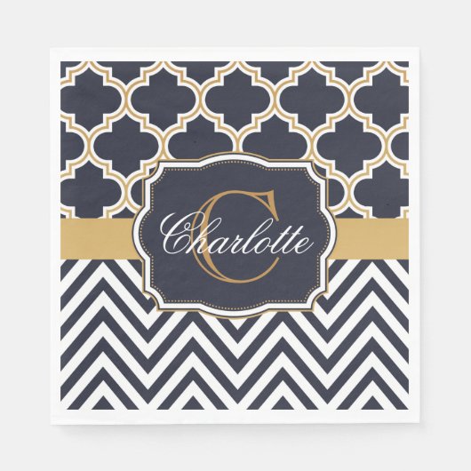 Serviette En Papier Quatrefoil Chevron Monogram (Devant)