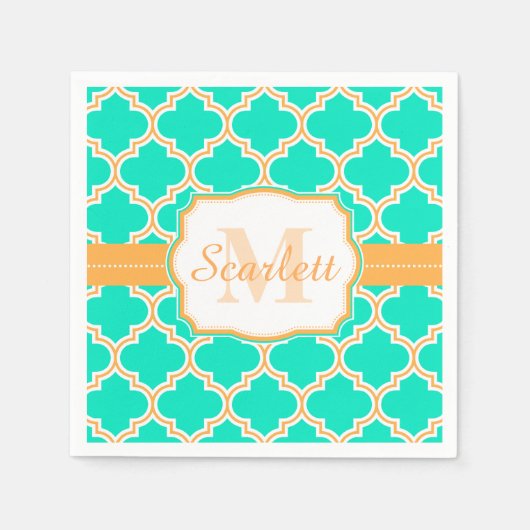 Serviette En Papier Quatrefoil marocain Turquoise (Devant)