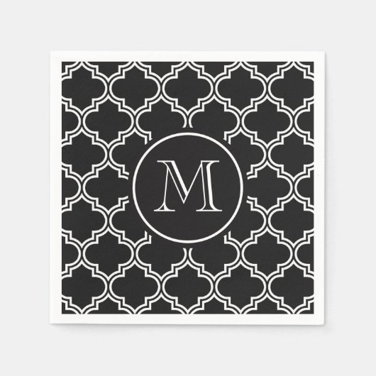 Serviette En Papier Quatrefoil noir et blanc (Devant)