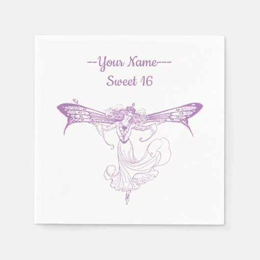 Serviette En Papier Queen Mab Fairy, Sweet sixteen en violet (Devant)