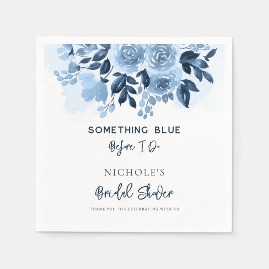 Serviette En Papier Quelque chose de bleu floral script papier de mari (Devant)