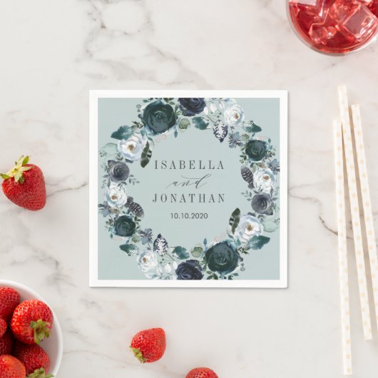 Serviette En Papier Quelque chose de bleu | Floral Wreath mariage Cust (En situation)
