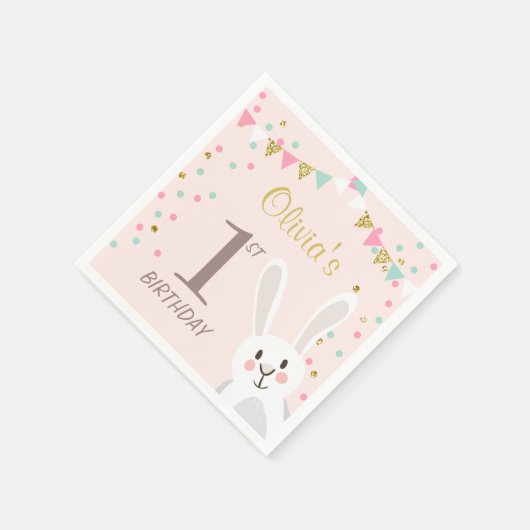 Serviette En Papier Quelques Lapin Papier Anniversaire Napkin Rose Gol (Coin)
