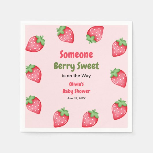Serviette En Papier Quelqu'un Berry Sweet Baby shower de fraise rose (Devant)