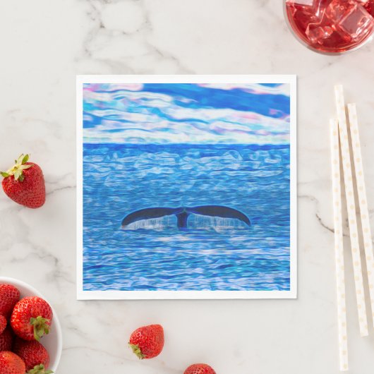 Serviette En Papier Queue de baleines Bleu profond Océan (En situation)