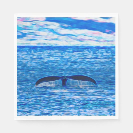 Serviette En Papier Queue de baleines Bleu profond Océan (Devant)