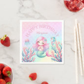Serviette En Papier Queue de sirène sarcelle rose Fête d'anniversaire  (En situation)