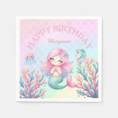 Serviette En Papier Queue de sirène sarcelle rose Fête d'anniversaire  (Devant)