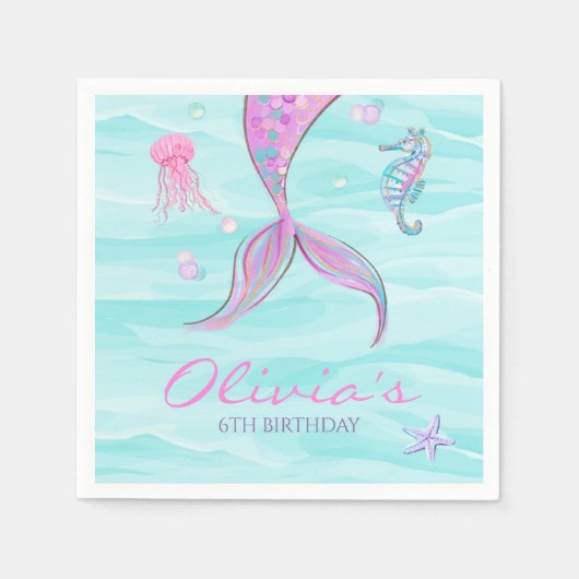 Serviette En Papier Queue de sirène sous la mer Anniversaire (Devant)
