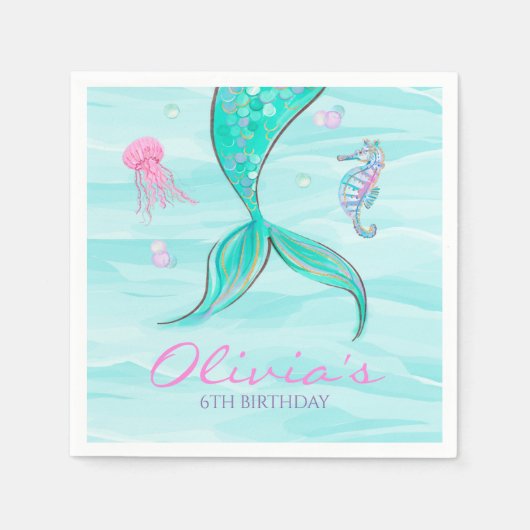 Serviette En Papier Queue de sirène sous la mer Anniversaire (Devant)