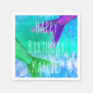 Serviette En Papier Queues et échelles de sirène Turquoise pourpre