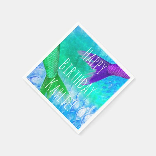 Serviette En Papier Queues et échelles de sirène Turquoise pourpre (Coin)