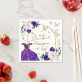 Serviette En Papier Quinceanera à papillon pourpre (En situation)