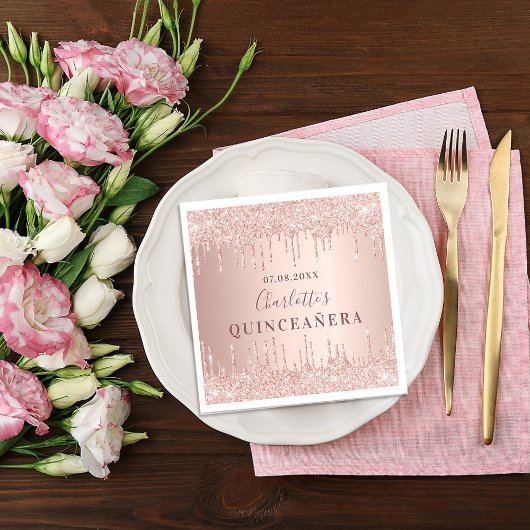 Serviette En Papier Quinceanera anniversaire rose or parties scintilla